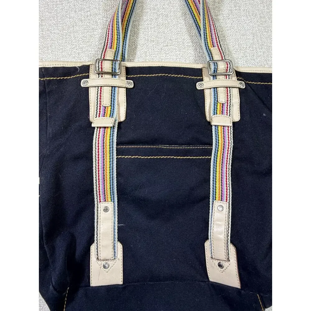 Fossil Women's Black Canvas Leather Carry Everyday Satchel Tote Bag Carry